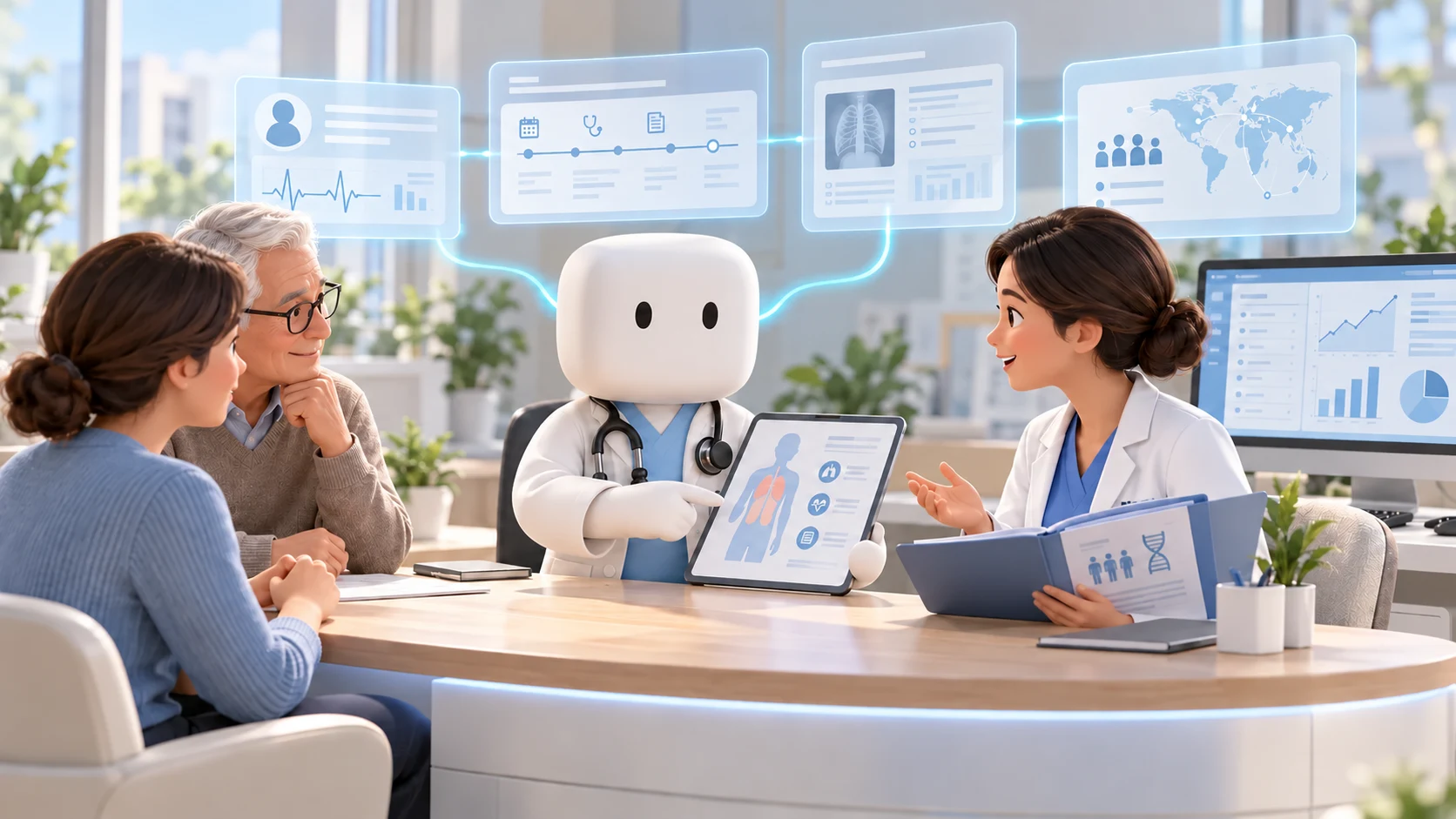 Ontol supports a conversation between patients and a clinician, connecting patient education, research information, and medical records