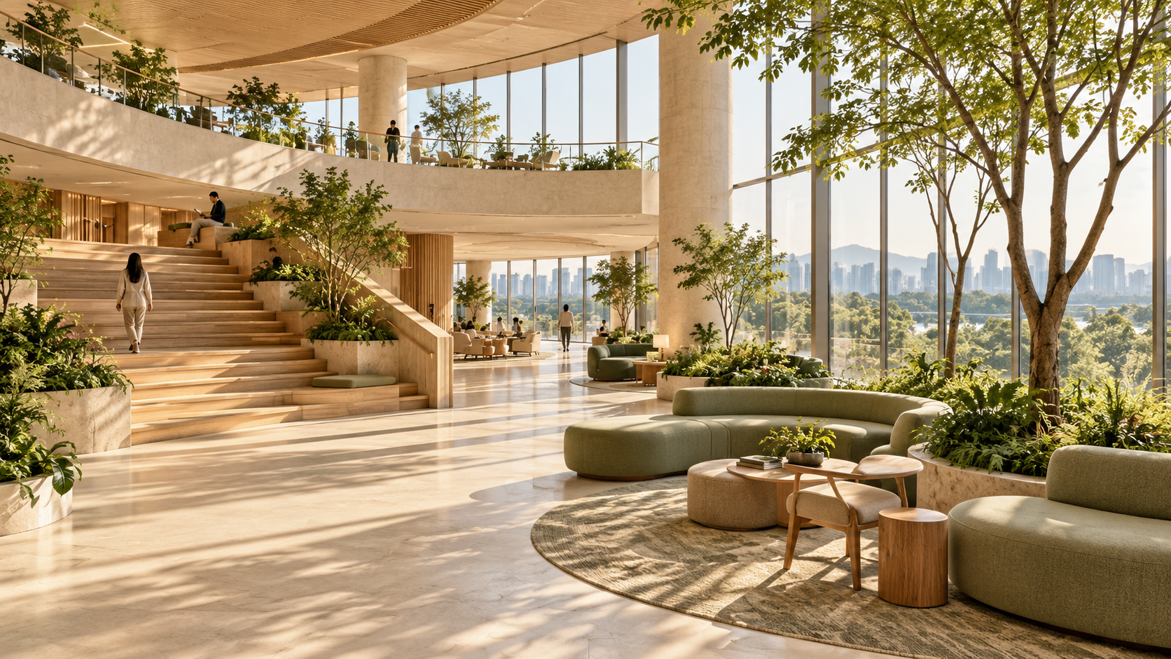 An open space filled with natural light and greenery
